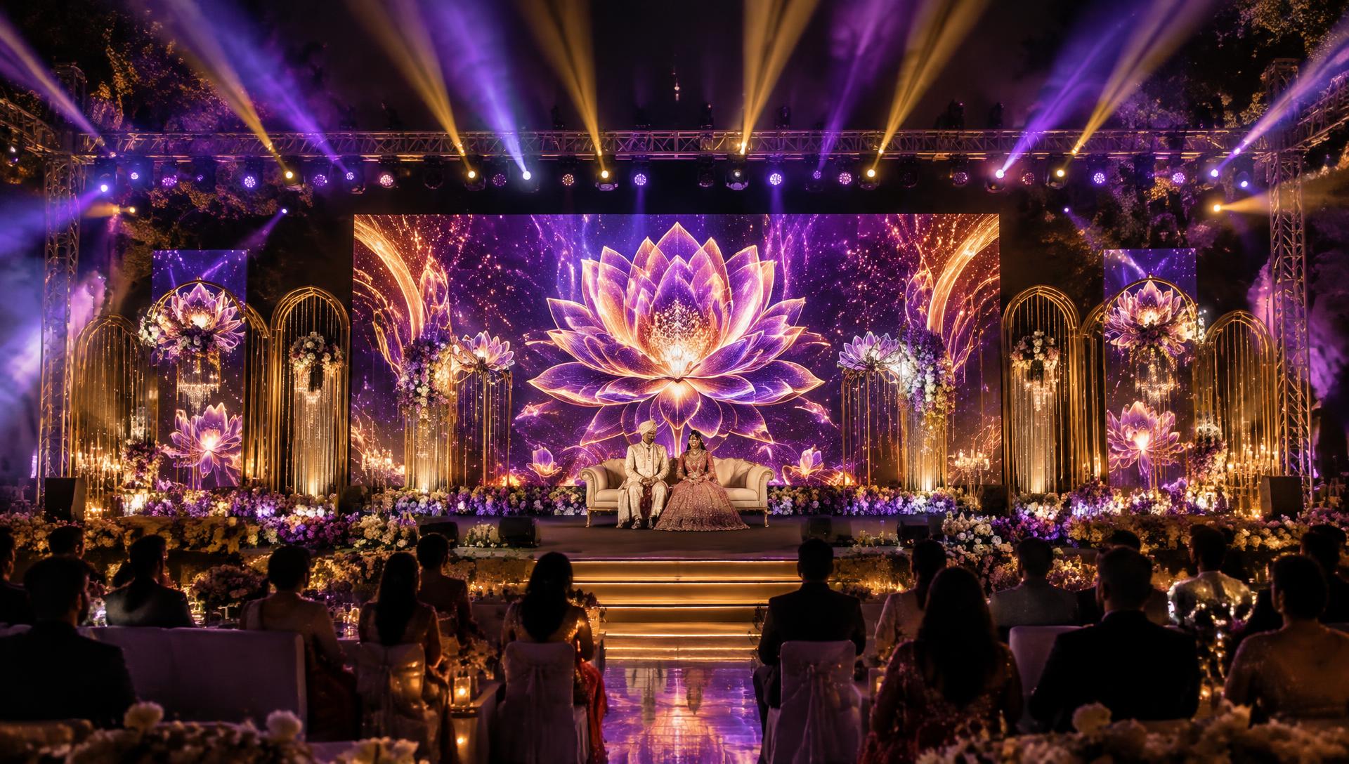 Wedding stage with LED backdrop and truss lighting